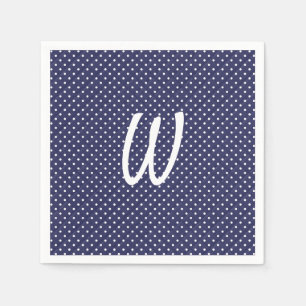 white dots on blue monogram napkin