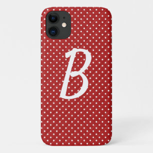 white dots on red monogram iPhone 11 case