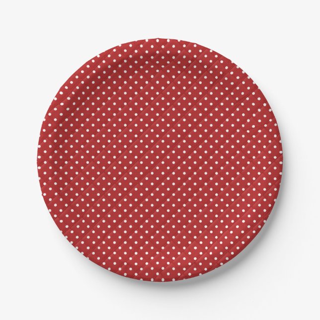 White dots on red quilt paper plate (Front)
