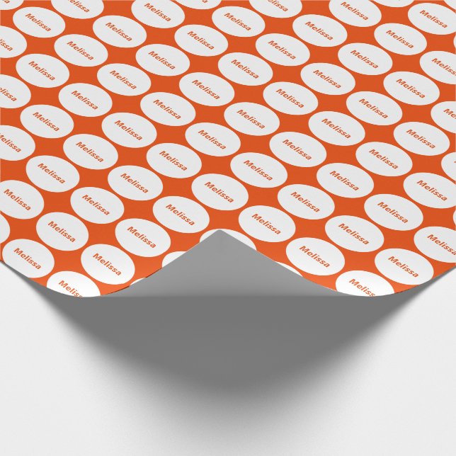 White Dots Pattern On Bright Orange With Name Wrapping Paper (Corner)