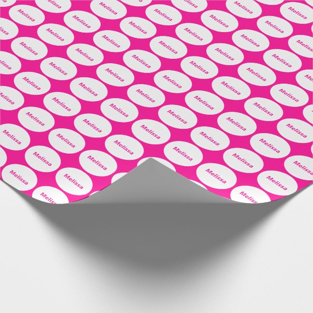 White Dots Pattern On Hot Pink With Name Wrapping Paper (Corner)
