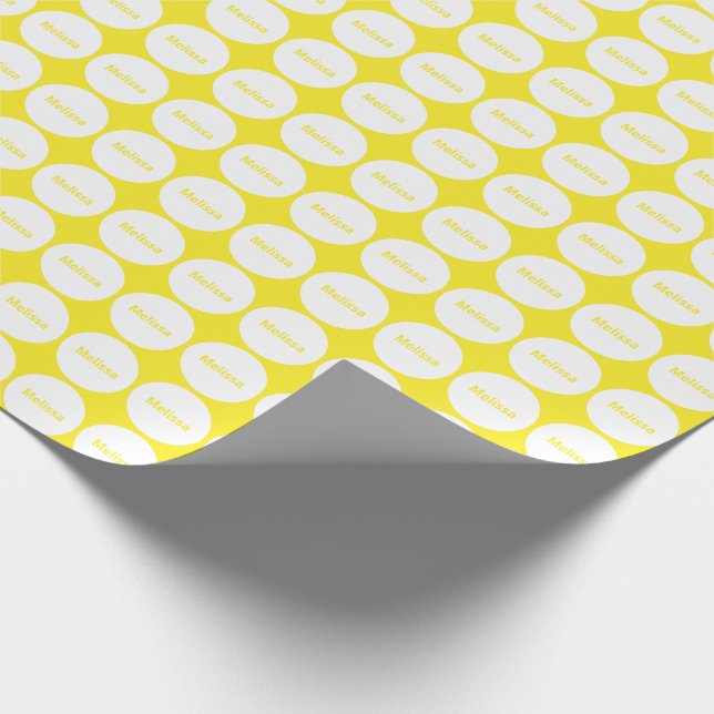 White Dots Pattern On Yellow With Name Wrapping Paper (Corner)