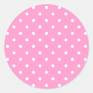White Dots, Pink Polka Dots Pattern. Classic Round Sticker