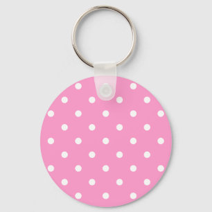 White Dots, Pink Polka Dots Pattern. Key Ring