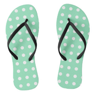 White Dotted Mint Green Modern Trendy Template Thongs