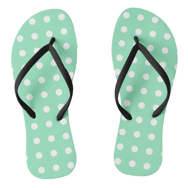 White Dotted Mint Green Modern Trendy Template Thongs (Footbed)