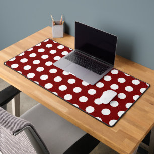 White Dotted Stylish Deep Red Desk Mat