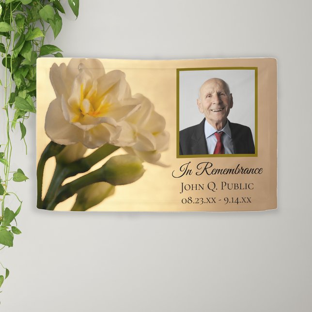 White Double Daffodils Celebration of Life Funeral Banner (Creator Uploaded)