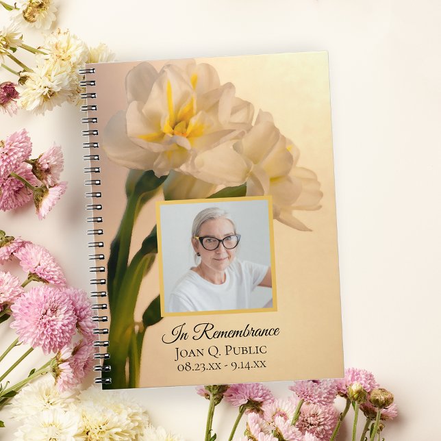 White Double Daffodils Funeral Memorial Guest Book (Creator Uploaded)