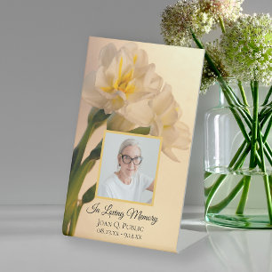 White Double Daffodils Funeral Memorial Pedestal Sign