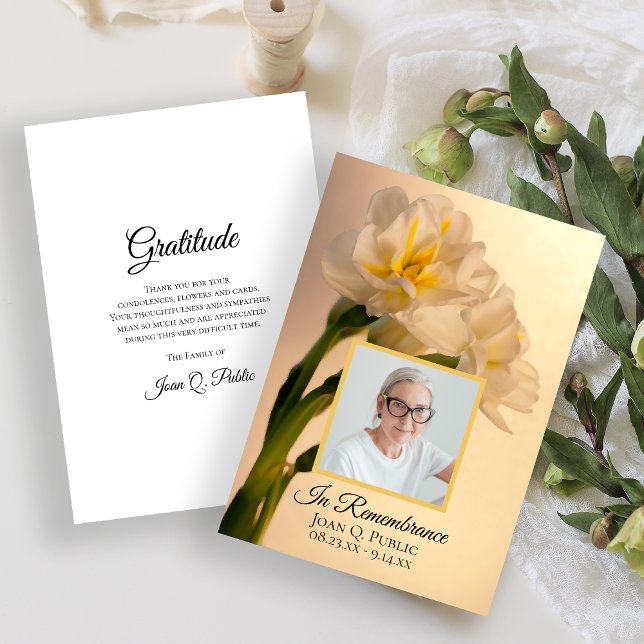 White Double Daffodils Funeral Sympathy Thank You Card (Creator Uploaded)