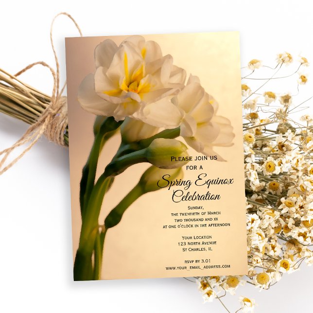 White Double Daffodils Spring Equinox Celebration Invitation (Creator Uploaded)