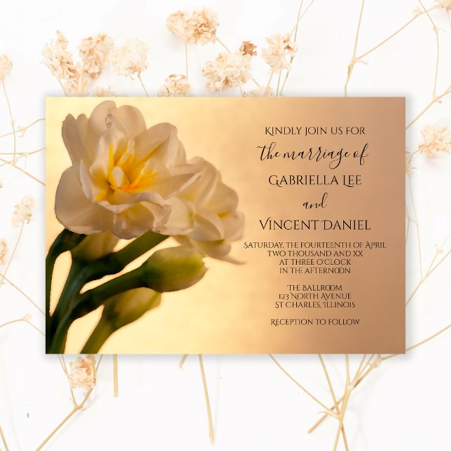 White Double Daffodils Spring Wedding Invitation (Creator Uploaded)
