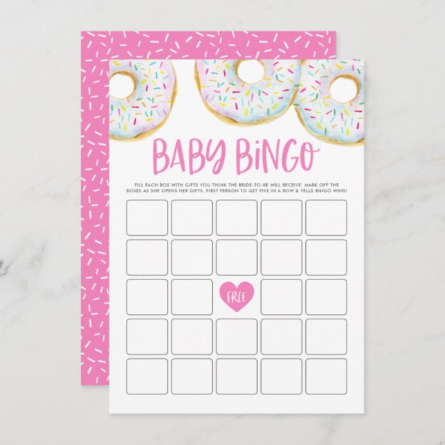 White Doughnuts Baby Shower Bingo Game Card (Front/Back)