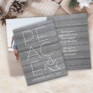 White Dove 1 Photo Modern Peace Grey Wood Folded Holiday Card