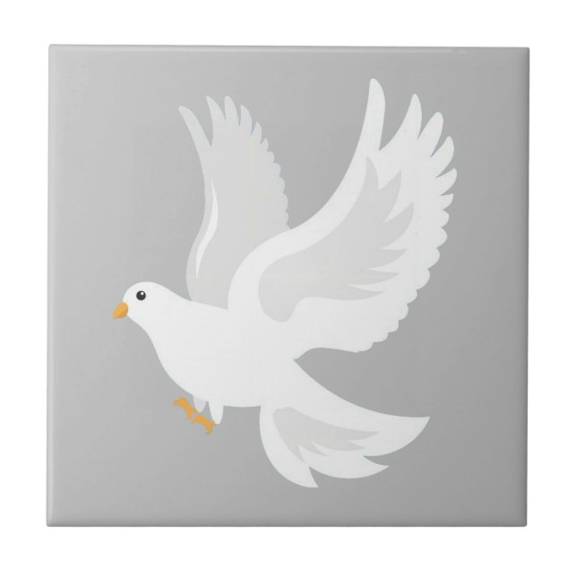 White dove bird on grey ceramic tile (Front)