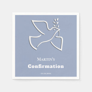 white dove blue background Confirmation  Napkin