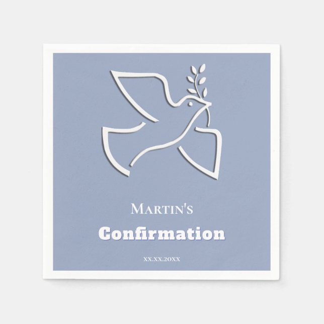 white dove blue background Confirmation  Napkin (Front)