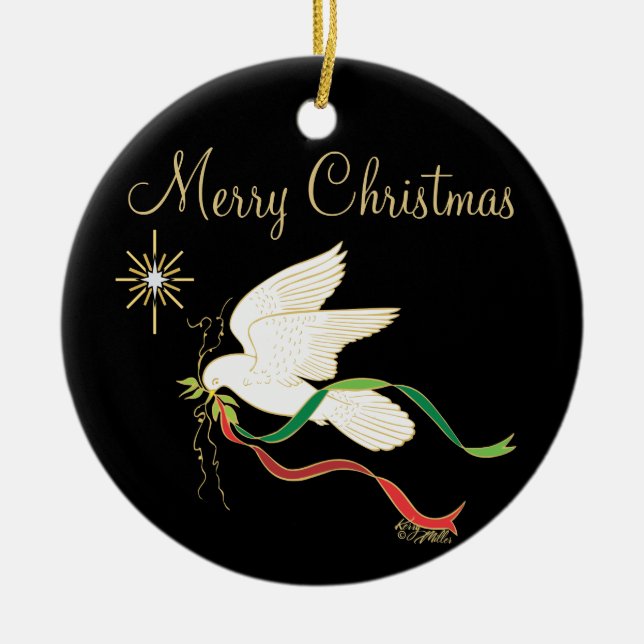 White Dove Ceramic Ornament (Front)