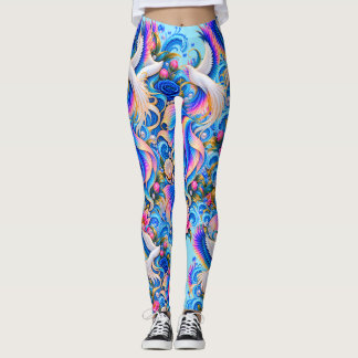 White Dove Fantasy Leggings | Celestial Floral Art