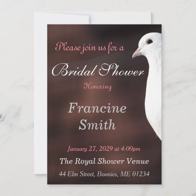 White Dove Feminine Bridal Shower Invitation (Front)