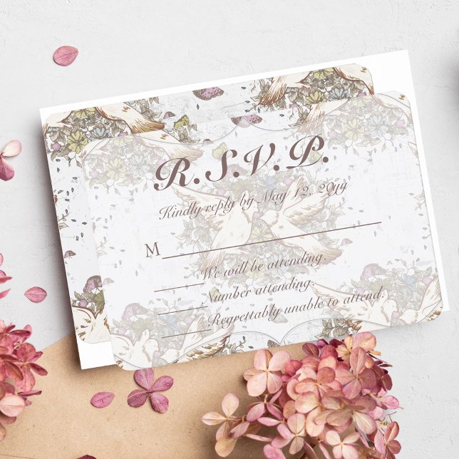 White Dove Garden Pattern Wedding RSVP (Creator Uploaded)