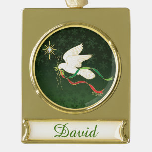 White Dove Gold Plated Banner Ornament