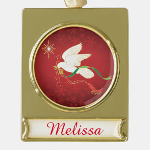 White Dove Gold Plated Banner Ornament