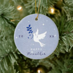 White Dove Happy Hanukkah Year Chrismukkah Ceramic Ornament<br><div class="desc">Decorate your Christmas tree with this cool,  Hanukkah theme ornament! Easily change the text by clicking on the "personalise this template" option.</div>