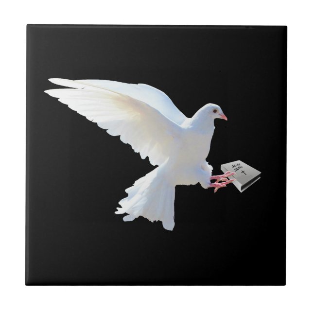 WHITE DOVE HOLDING BIB CERAMIC TILE (Front)