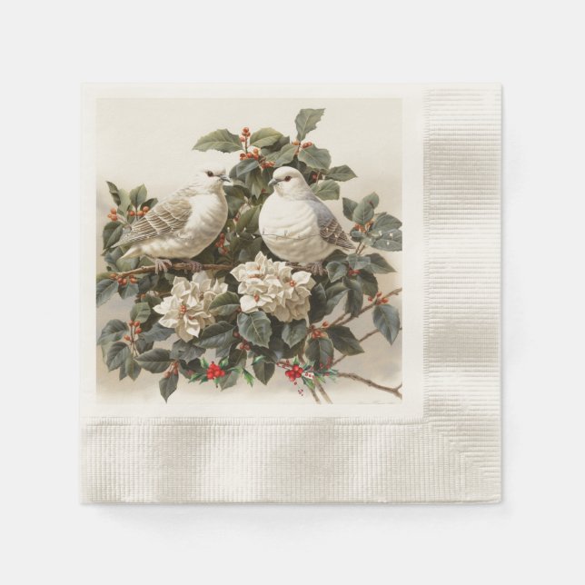 White Dove Holly Berry  Napkin (Front)
