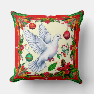 White Dove In Festive Red Frame Cushion