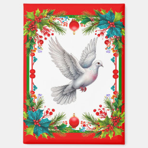 White Dove In Festive Red Frame Magnet