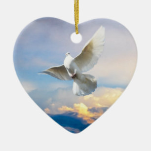 White dove in flight ceramic ornament