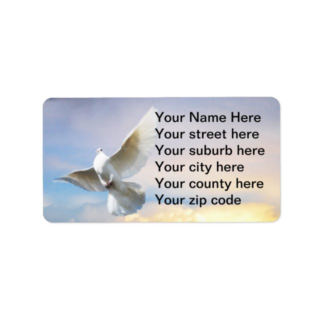 White dove in flight label (Front)