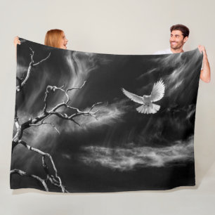 WHITE DOVE in GREY SKIES Fleece Blanket