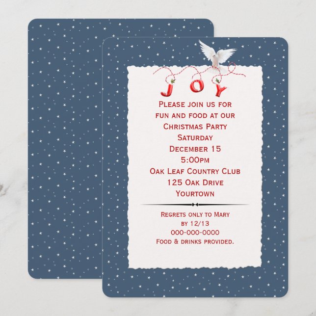 White Dove In Snowflakes Party Invitation (Front/Back)