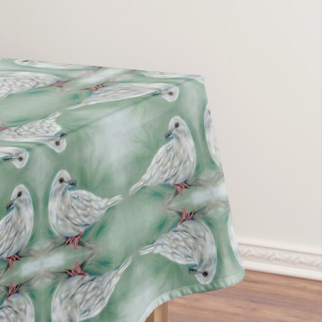 White Dove in the Pine Christmas Tablecloth (In Situ)