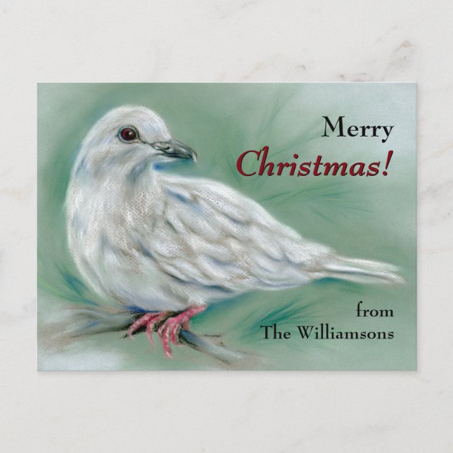 White Dove in the Pine Personalised Christmas Holiday Postcard (Front)