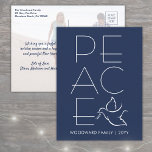 White Dove Modern Unique Peace 1 Photo Navy Blue Holiday Postcard<br><div class="desc">Wish family and friends a simple gift of peace for the holidays with an elegant dove one photo postcard. All wording on this template is simple to customise, making it suitable for Christmas, New Years, Hanukkah and Rosh Hashanah. The modern minimalist navy blue and white design features a mourning dove...</div>