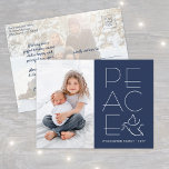 White Dove Modern Unique Peace 2 Photo Navy Blue Holiday Postcard<br><div class="desc">Wish family and friends a simple gift of peace for the holidays with an elegant dove two photo postcard. All wording on this template is simple to customise, making it suitable for Christmas, New Years, Hanukkah and Rosh Hashanah. The modern minimalist navy blue and white design features a mourning dove...</div>