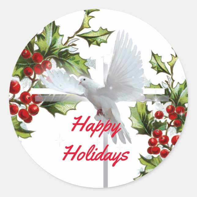 White dove of peace christian mistletoe christmas classic round sticker (Front)