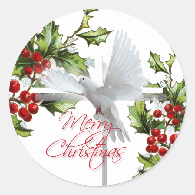 White dove of peace christian mistletoe christmas classic round sticker (Front)