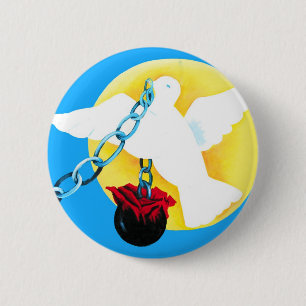 White Dove of Peace,Yellow Sun, Wall, Ball and Cha 6 Cm Round Badge