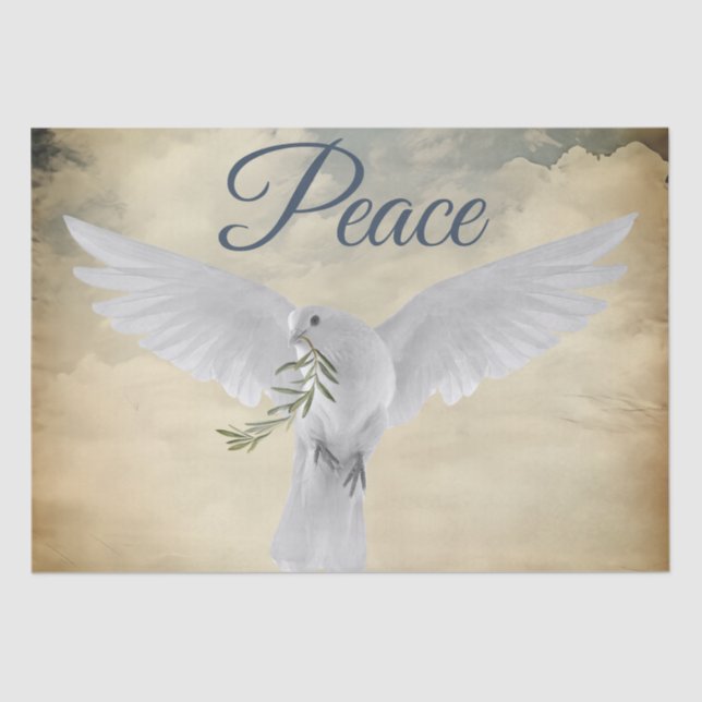 White Dove Olive Branch Watercolor Tissue Paper (Front)