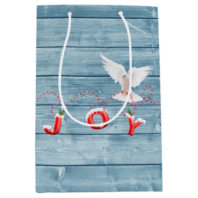 White Dove On Blue Barn Wood  Medium Gift Bag (Front)