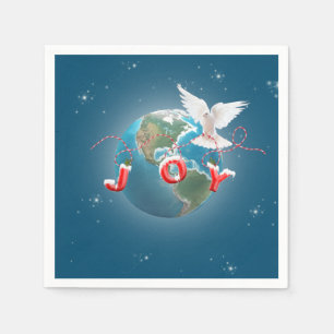 White Dove On Earth Planet With Joy Ornament Napkin