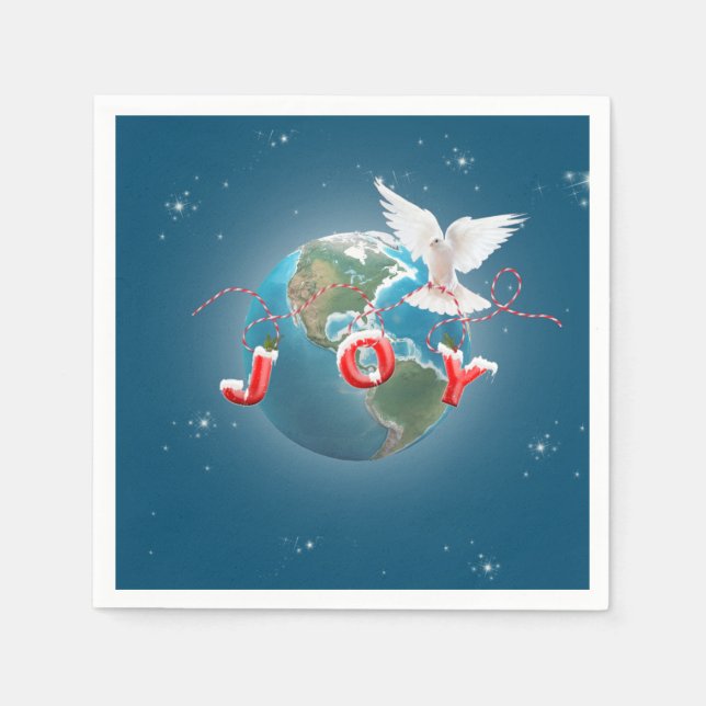 White Dove On Earth Planet With Joy Ornament Napkin (Front)