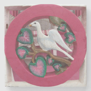White Dove on Pink - Martha's Vineyard Stone Coaster