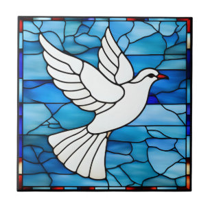 White Dove on Stained Glass Ceramic Tile